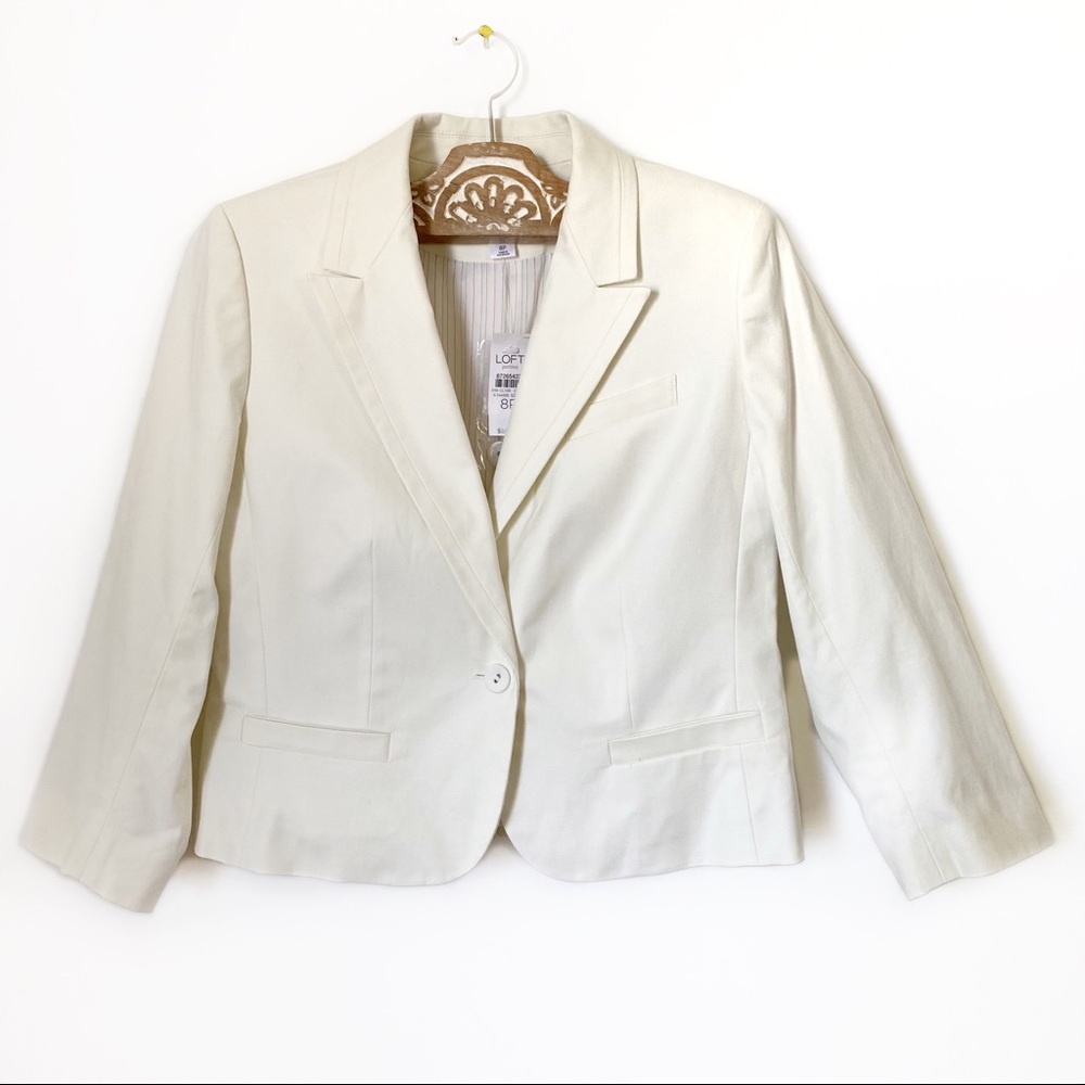 Loft Ivory Blazer w/ Button Sleeves & Ruffle Back